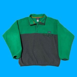 Patagonia Synchilla Men’s Size Large Green Grey T Snap Button Up